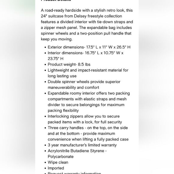 Delsey Paris Freestyle 24" Hard Side Spinner Luggage- Peony - Picture 9 of 14